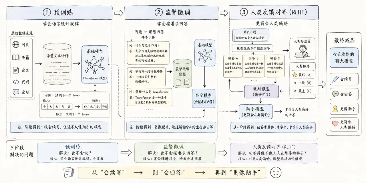 LLM 常见训练流程示意图