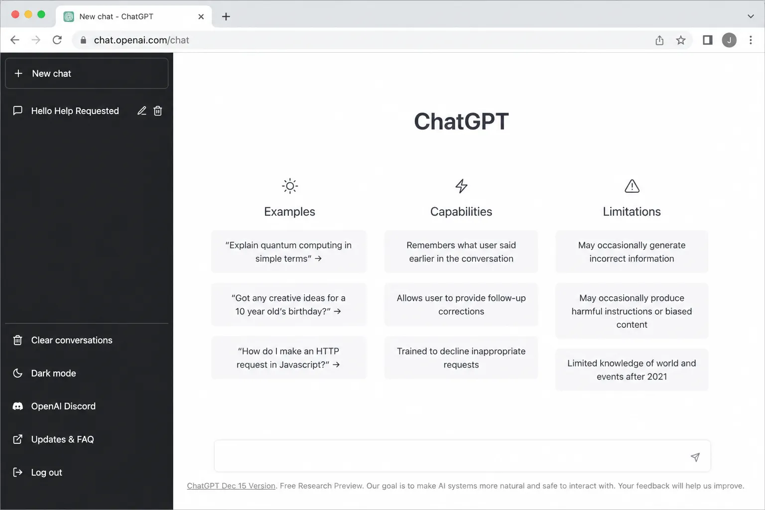 ChatGPT 网页界面示意