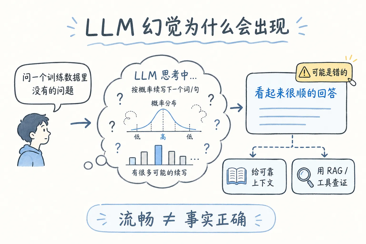 LLM 幻觉风险示意图